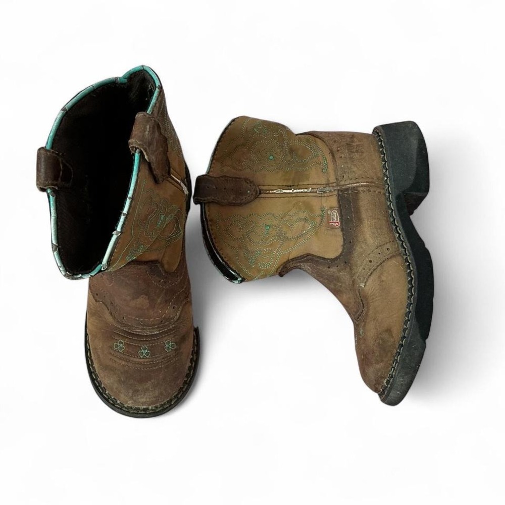 Justin Brown Leather Western Cowboy Boots Girls Kids
